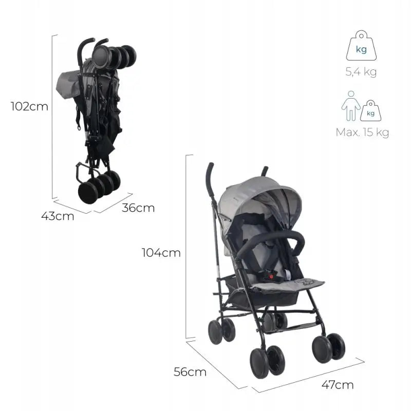 Mobiclinic Elefant faltbarer Kinderwagen 15 Kg Grau