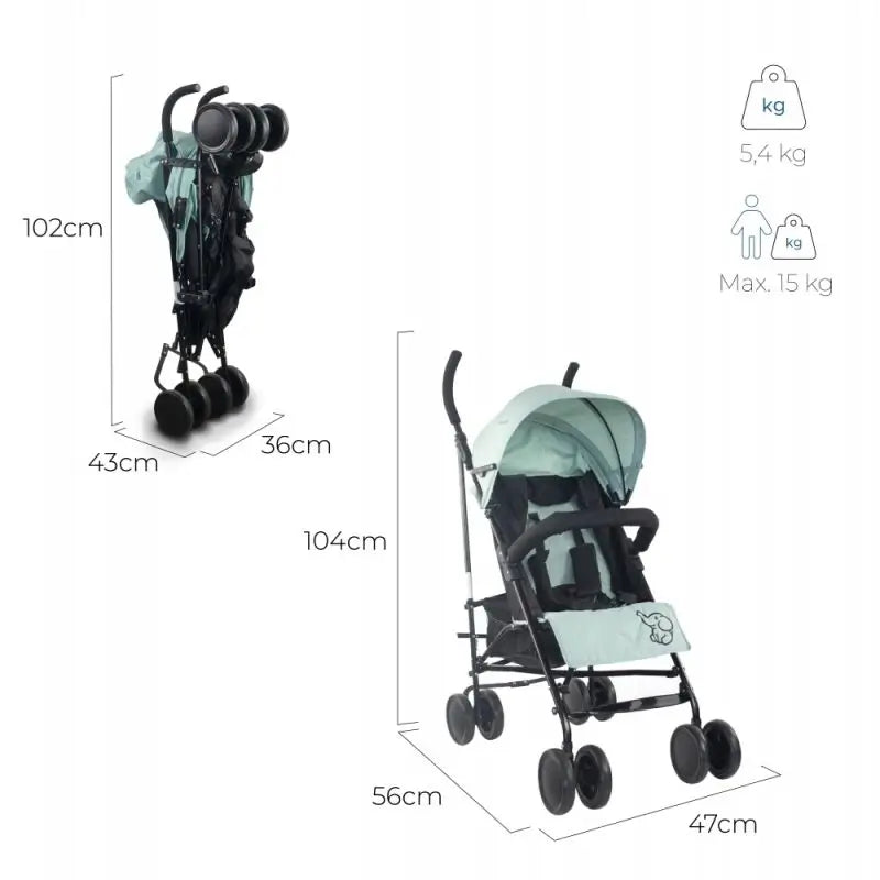 Mobiclinic Elefant faltbarer Kinderwagen 15 Kg Grün