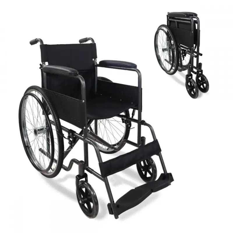 Mobiclinic Faltrollstuhl - abnehmbare Rückenlehne und Fußstütze - Stahl - große Räder - 46 Cm - Grau - Denver