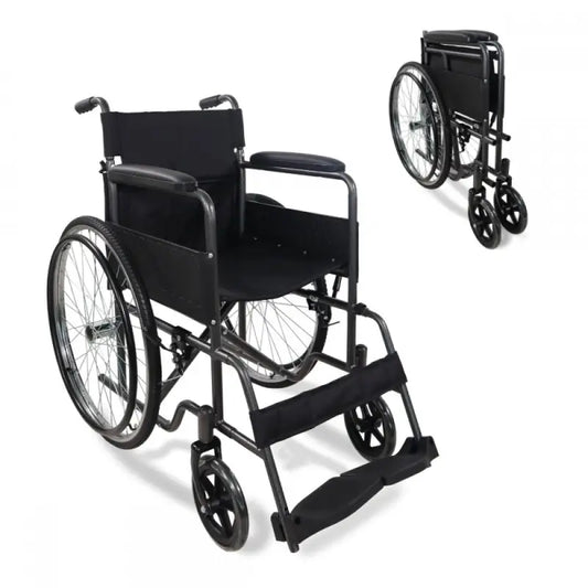 Mobiclinic Faltrollstuhl - abnehmbare Rückenlehne und Fußstütze - Stahl - große Räder - 46 Cm - Grau - Denver