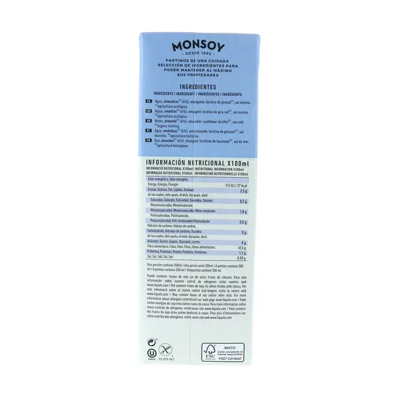 Monsoy Bio-Mandel-Gemüse-Getränk 1Lt 6Pcs.