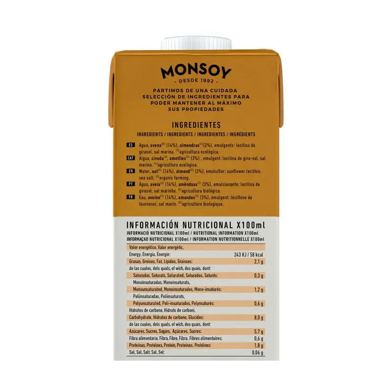 Monsoy Mandel-Gemüse-Getränk mit Haferflocken 1Lt 6Ucs.Bio