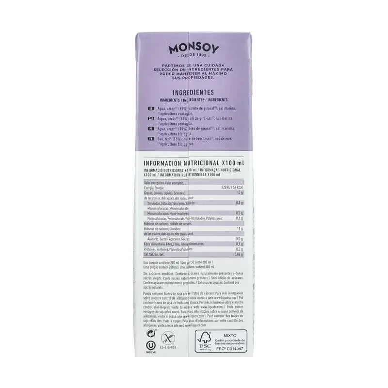 Monsoy Reis-Gemüse-Getränk 1Lt 6Pcs Bio