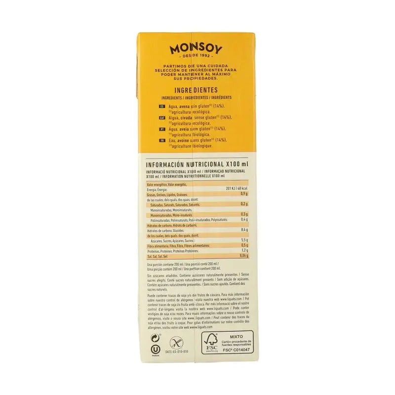 Monsoy Glutenfreies Haferflocken-Gemüse-Getränk 1Lt 1 pc Bio