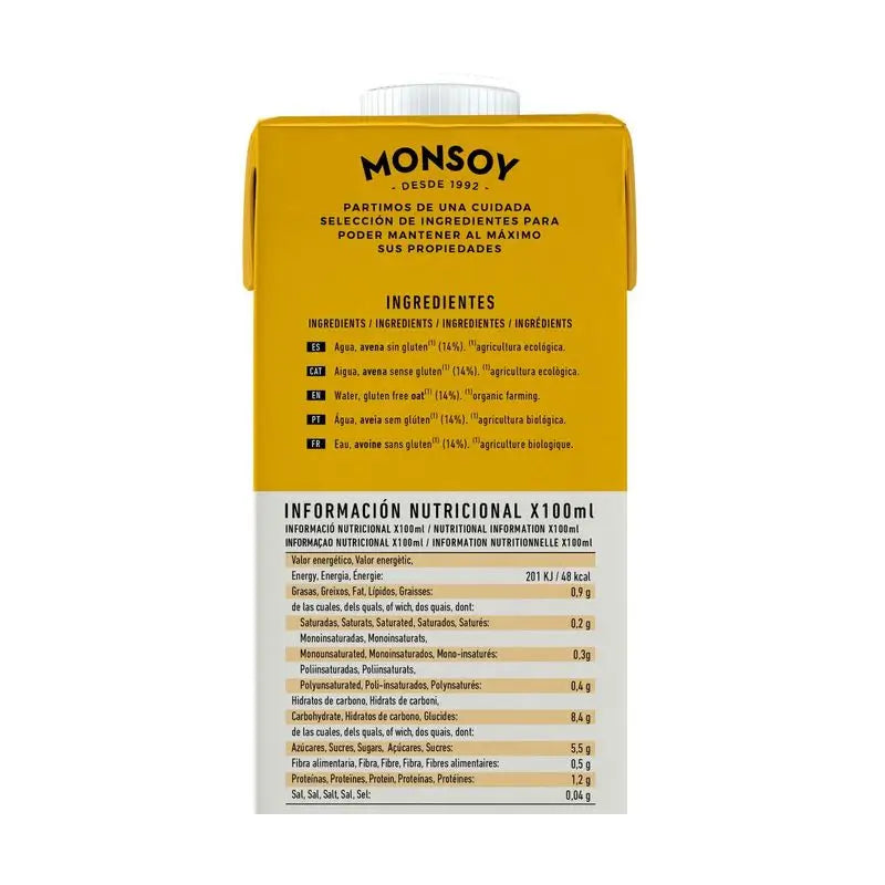 Monsoy Glutenfreies Haferflocken-Gemüse-Getränk 1Lt 1 pc Bio