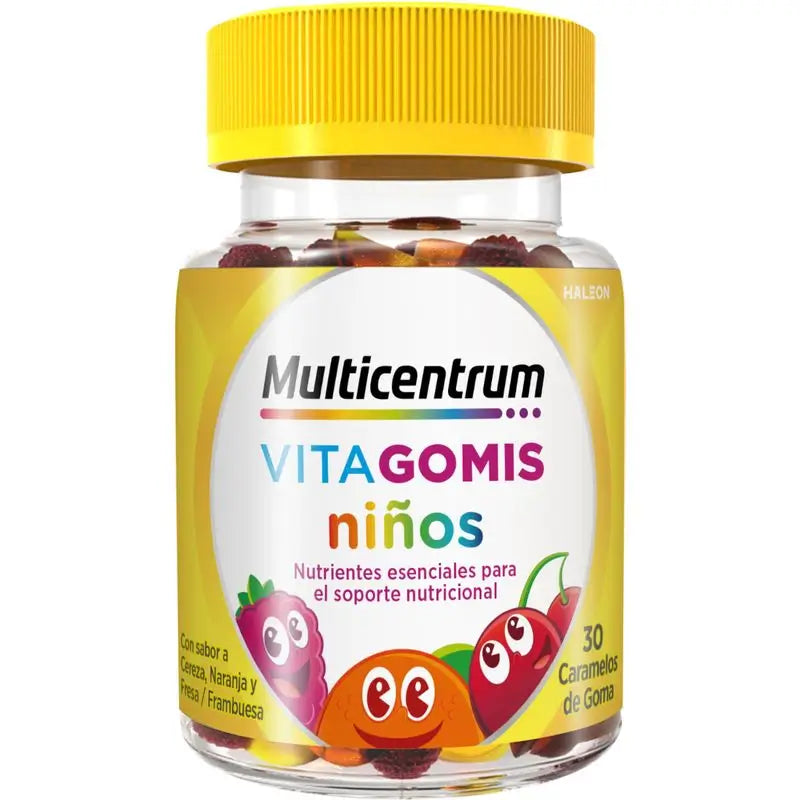 Multicentrum Vitagomis Junior Multivitamin für Kinder Kirsch-, Orangen- und Erdbeergeschmack, 30 Gummibärchen
