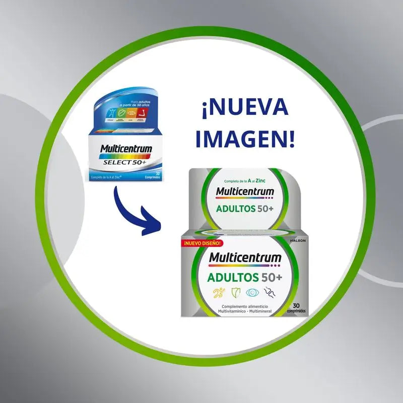 Multicentrum Select 50+ Multivitamin-Nahrungsergänzungsmittel für Erwachsene 50+, 30 Tabletten
