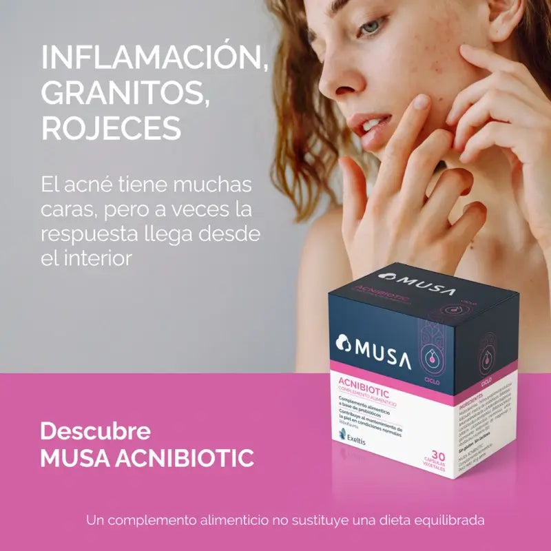 Musa Acnibiotic Akne Nahrungsergänzungsmittel mit Probiotika und Riboflavin , 30 Kapseln