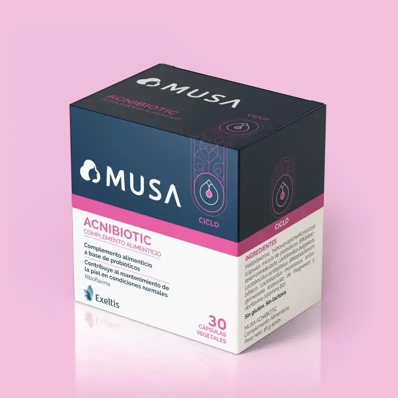 Musa Acnibiotic Akne Nahrungsergänzungsmittel mit Probiotika und Riboflavin , 30 Kapseln
