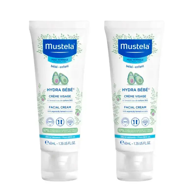 Mustela Hydra Baby Gesichtscreme mit Avocado Bio, Packung 2 x 40 ml