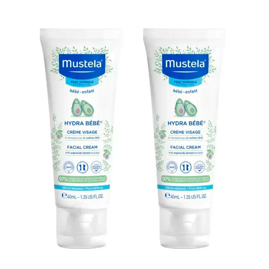 Mustela Hydra Baby Gesichtscreme mit Avocado Bio, Packung 2 x 40 ml