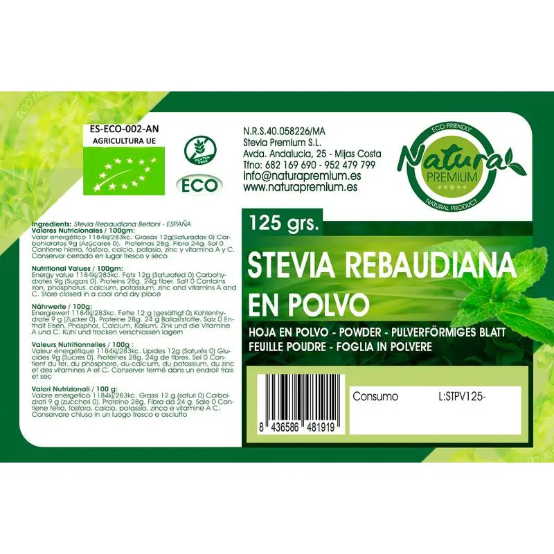 Natura Premium Stevia Pulver Stevia-Blattpulver Bio , 500 g