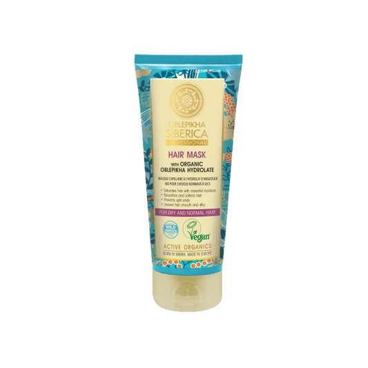 Natura Siberica Haarmaske mit Bio-Sanddorn-Hydrolat für normales oder trockenes Haar, tiefenwirksam feuchtigkeitsspendend, 200 ml