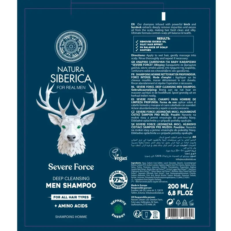 Natura Siberica Männer Wild Arctic. Tiefenreinigendes Shampoo, 200 ml