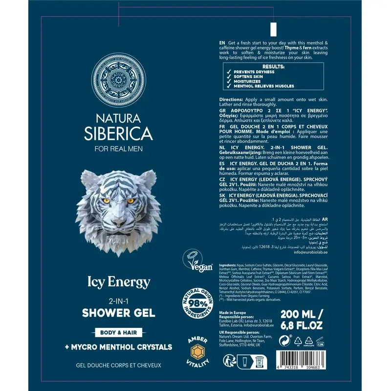 Natura Siberica Männer Wild Arctic. 2 In 1 Duschgel für Haar und Körper, 200 ml