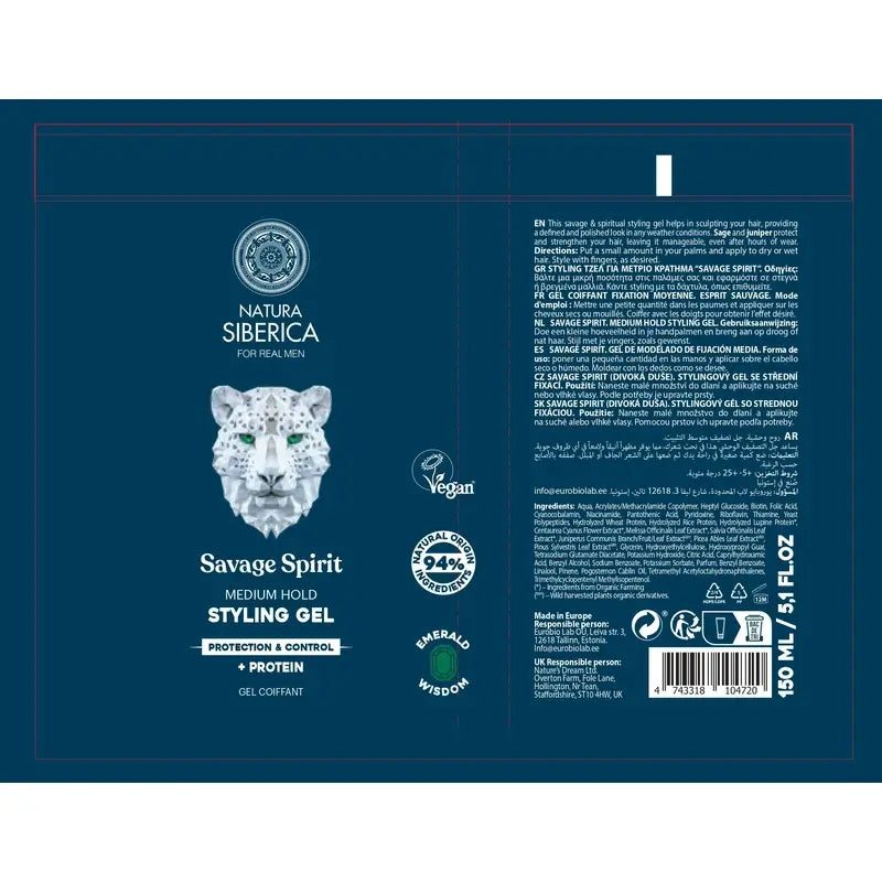 Natura Siberica Männer Wild Arctic. Medium Hold Styling Gel, 150 ml