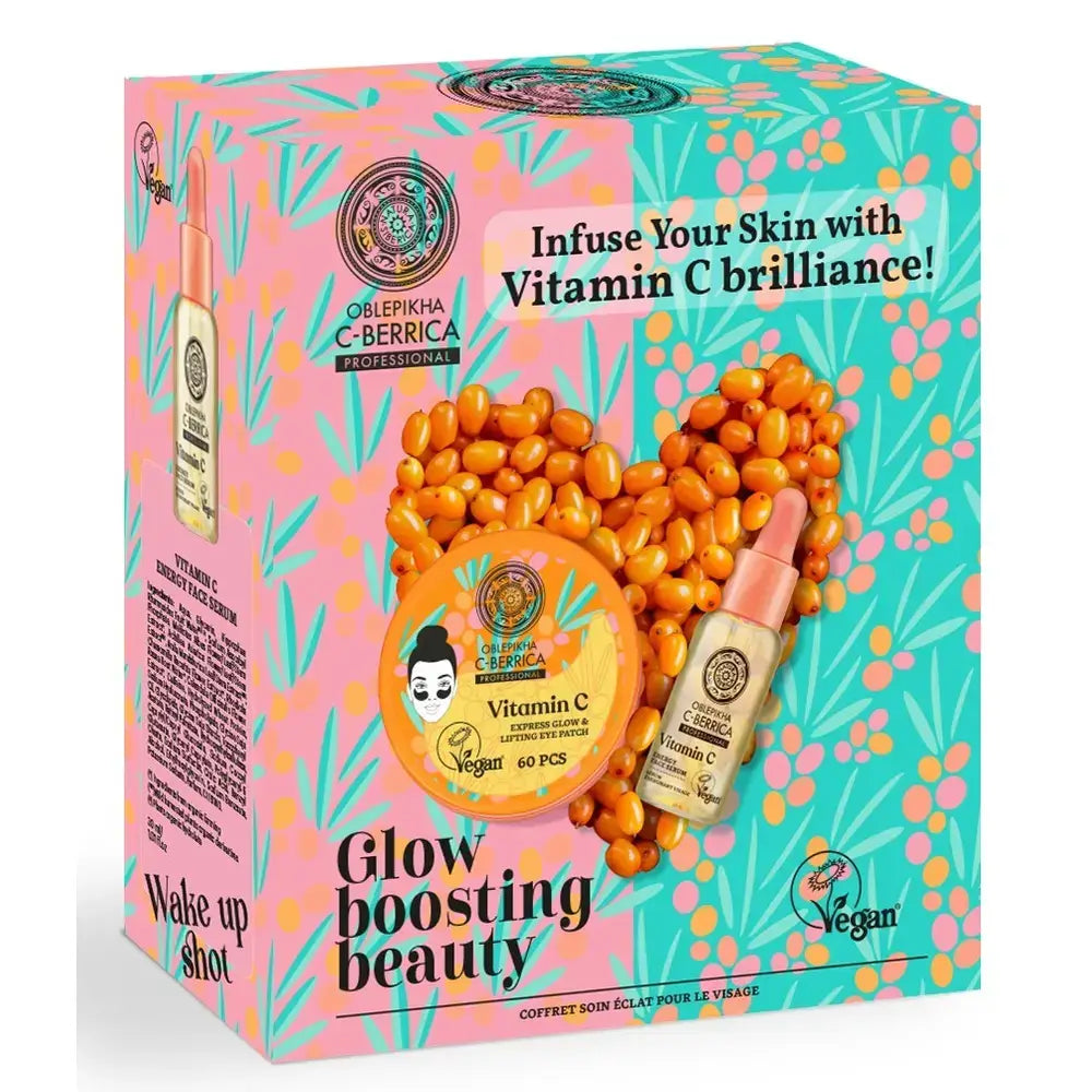 Natura Siberica Geschenk-Set Oblepikha Cberrica Glow Boosting Beauty Eye Contour Patches, 60 Stück + Energising Serum, 30 Ml