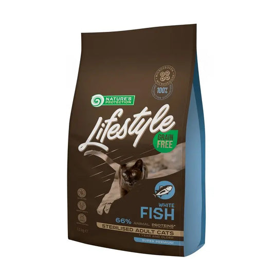 Natures Protection Lifestyle getreidefrei für sterilisierte Katzen Fisch Weiß, 1,5Kg