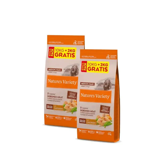 Nature'S Variety Healthy Grain Adult Medium Maxi Huhn Hundefutter, 2er-Pack à 10+2 kg