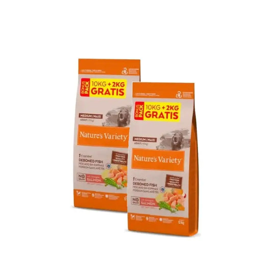 Nature'S Variety No Grain Medium/Maxi Hundefutter mit Lachs, 2er-Pack à 10+2 kg