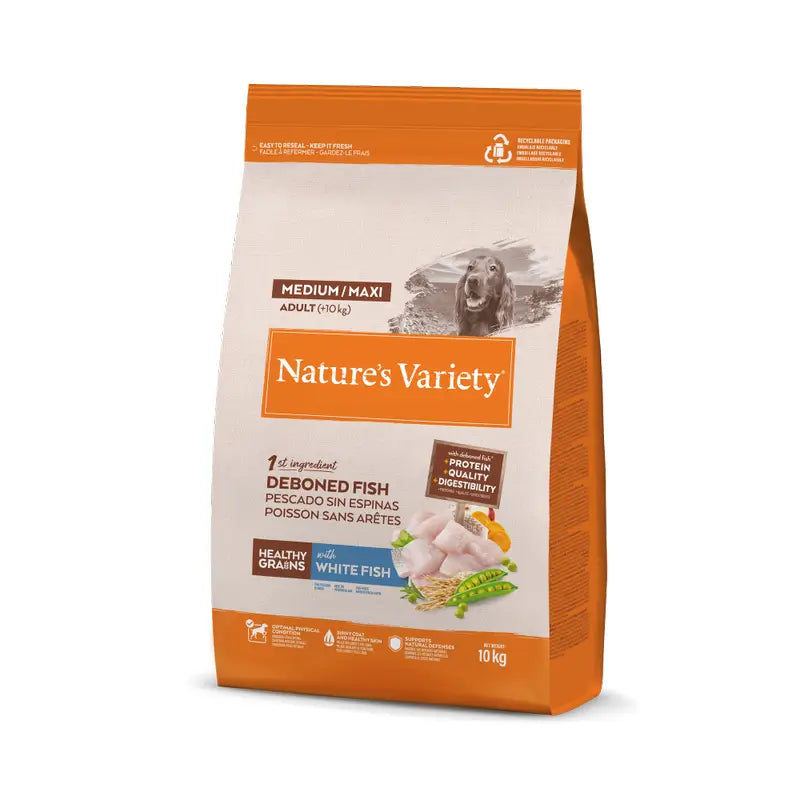 Nature'S Variety Hundefutter, Medium, mit Weißfisch, naturbelassen, 10 kg