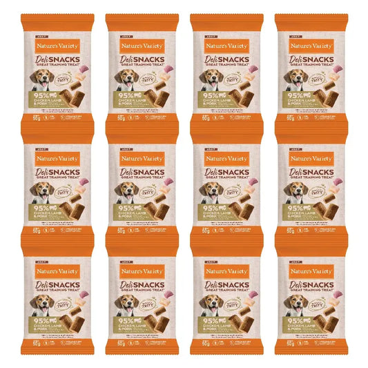 Nature'S Variety Hundesnacks mit Huhn, Lamm und Schwein, naturbelassen, 12 x 50 g