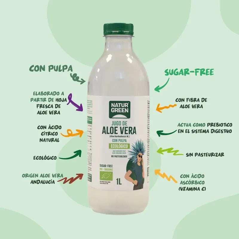 Naturgreen Aloe Vera Saft mit Fruchtfleisch, 1 l