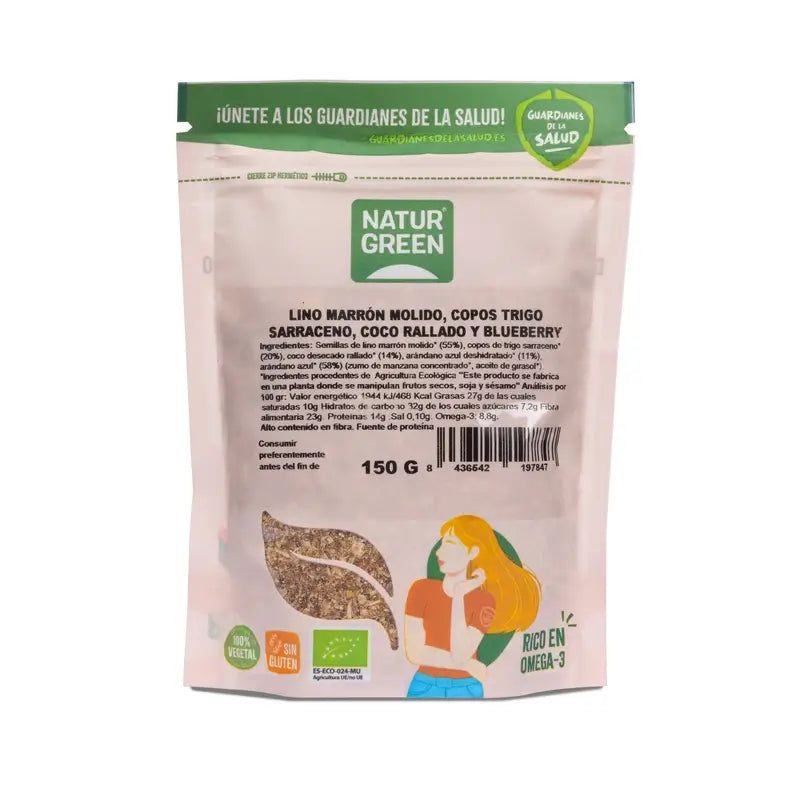 NaturGreen Flachs, Buchweizen, Kokosnuss, Heidelbeere Bio 150 g