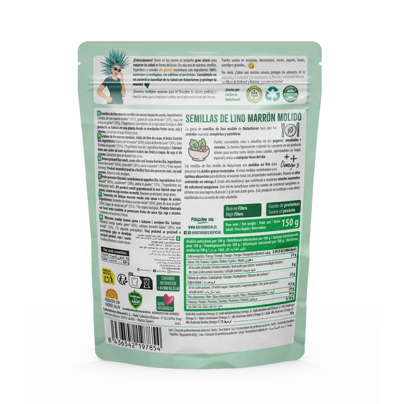 NaturGreen Leinsamen, Kakaonibs & Aronia Bio 150 g
