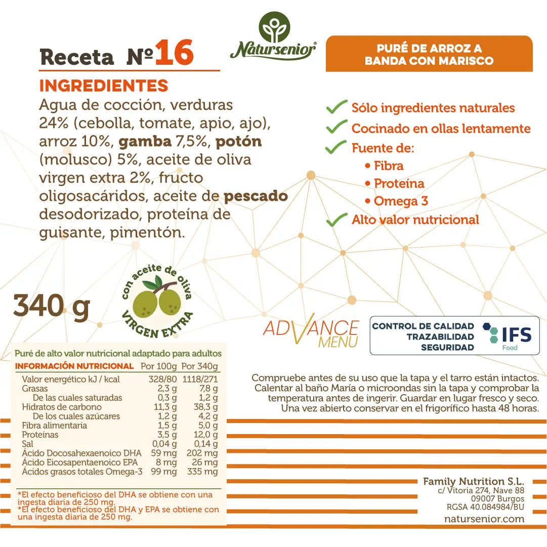 Natursenior Adult Reisbrei mit Meeresfrüchten mit Omega 3 Dha+Epa, Präbiotika und Eiweiß. , 340 gr