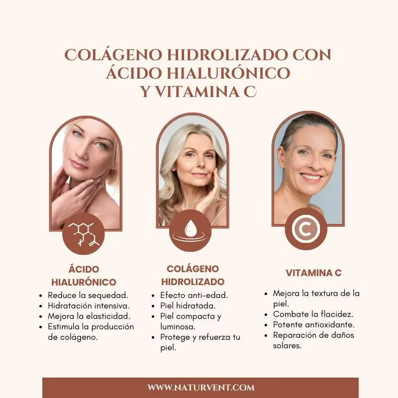 Naturvent Face Care Hydrolysiertes Kollagen mit Hyaluronsäure und Vitamin C, 60 Kapseln