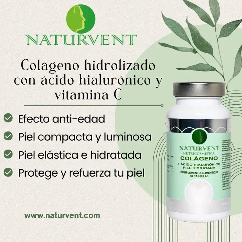Naturvent Face Care Hydrolysiertes Kollagen mit Hyaluronsäure und Vitamin C, 60 Kapseln