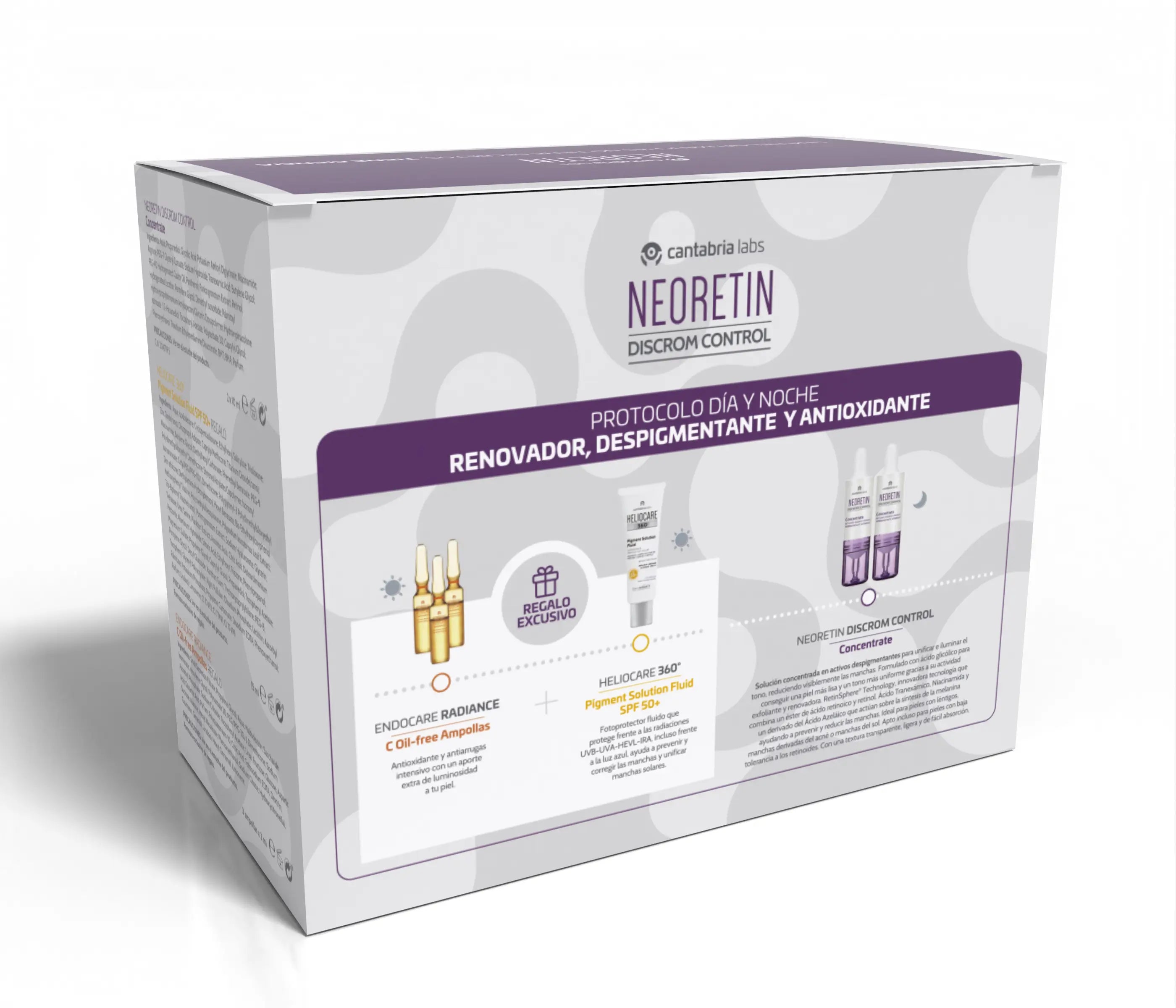 Neoretin Pack Discrom Concentred + Heliocare 360º Pigmentlösung SPF50+ Endocare Radiance Samples