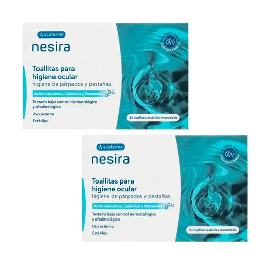 Nesira Augenhygienetücher Packung, 2X 30 Stück, 60 Stück.