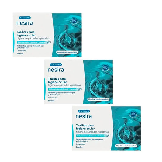 Nesira Augenhygienetücher Packung, 3X 30 Stück, 90 Stück