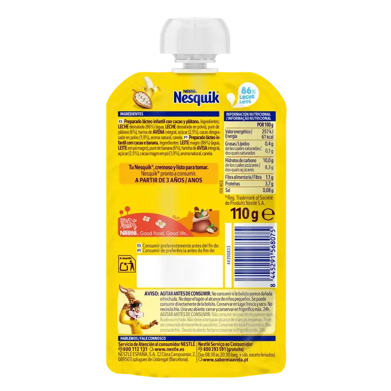 Nestlé Nesquik Kakao und Banane, 8 x 110 g