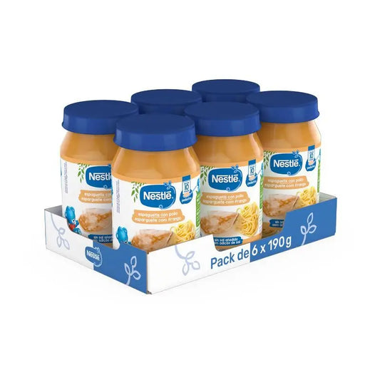 NESTLÉ Pack Pikante Hähnchen-Spaghetti-Gläser, 190g x 6 Stück