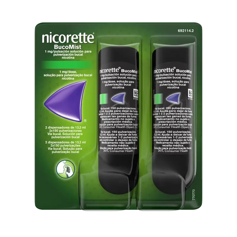 Nicorette® BucoMist 1 mg/Pulsation Mundspray-Lösung. Packung mit 2