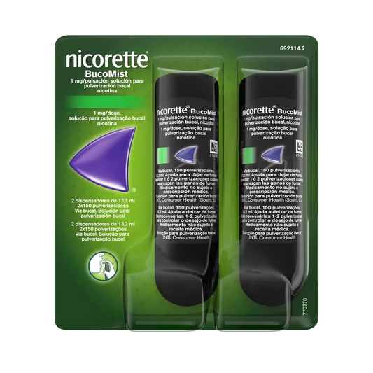 Nicorette® BucoMist 1 mg/Pulsation Mundspray-Lösung. Packung mit 2