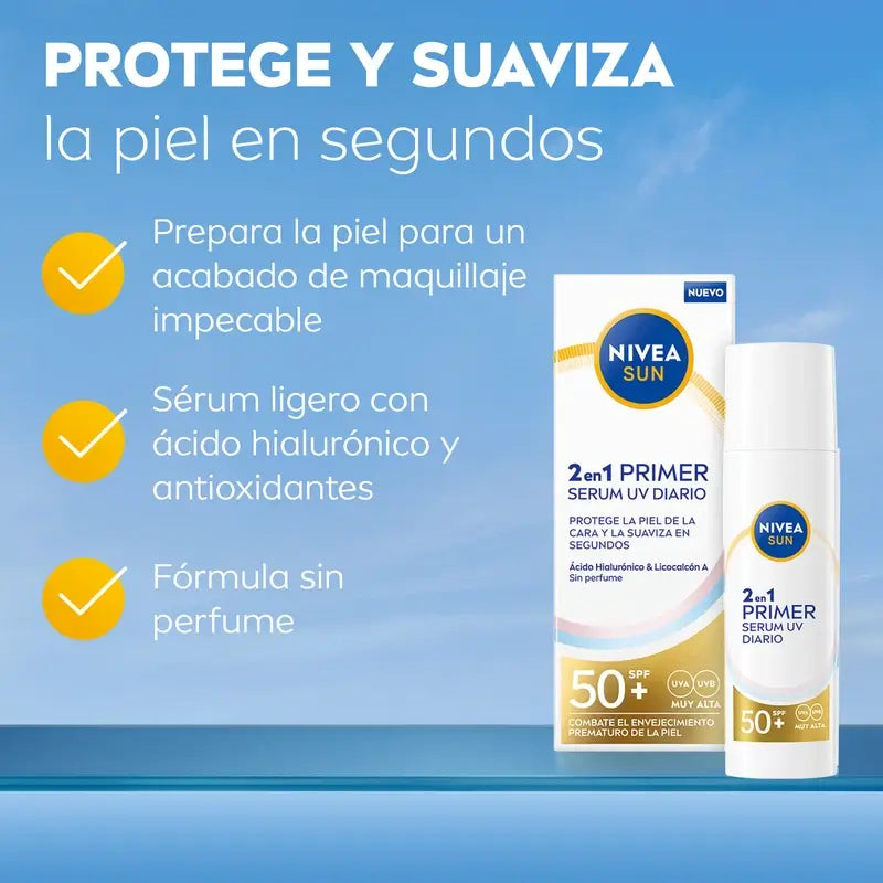 Nivea Sun 2In1 Primer Tägliches Uv Serum Gesichtsschutz Spf50+ 30Ml