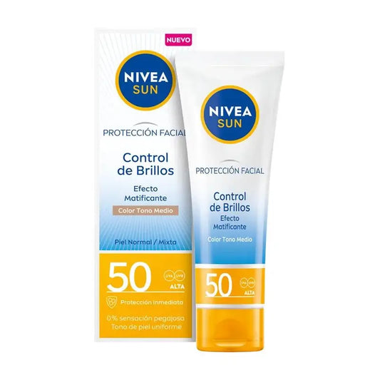 Nivea Sun Sun Protection Uv Shine Control Gesichtsschutz mit mittlerem Farbton, 50 ml