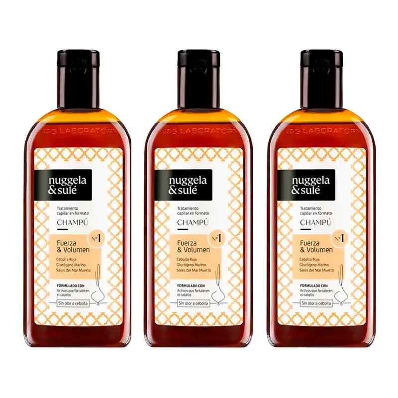 Nuggela & Sule Shampoo Premium Zwiebelextrakt Schwaches und fettiges Haar, Packung 3 x 250 ml