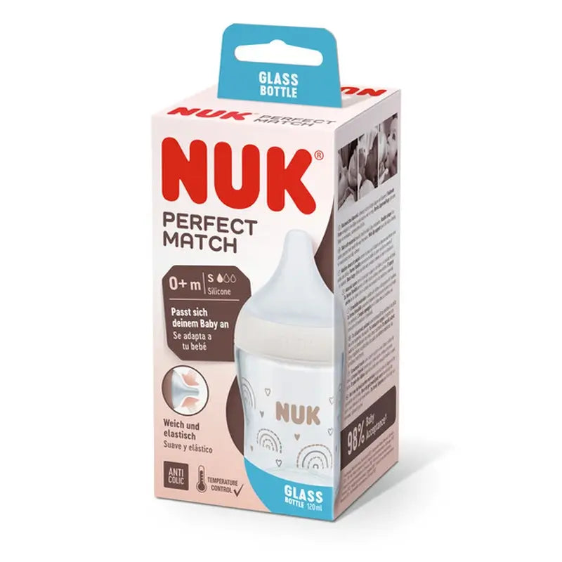 Nuk Perfect Match Crystal Silikon Babyflasche 0-6M Flow S Regenbogen, 120 ml