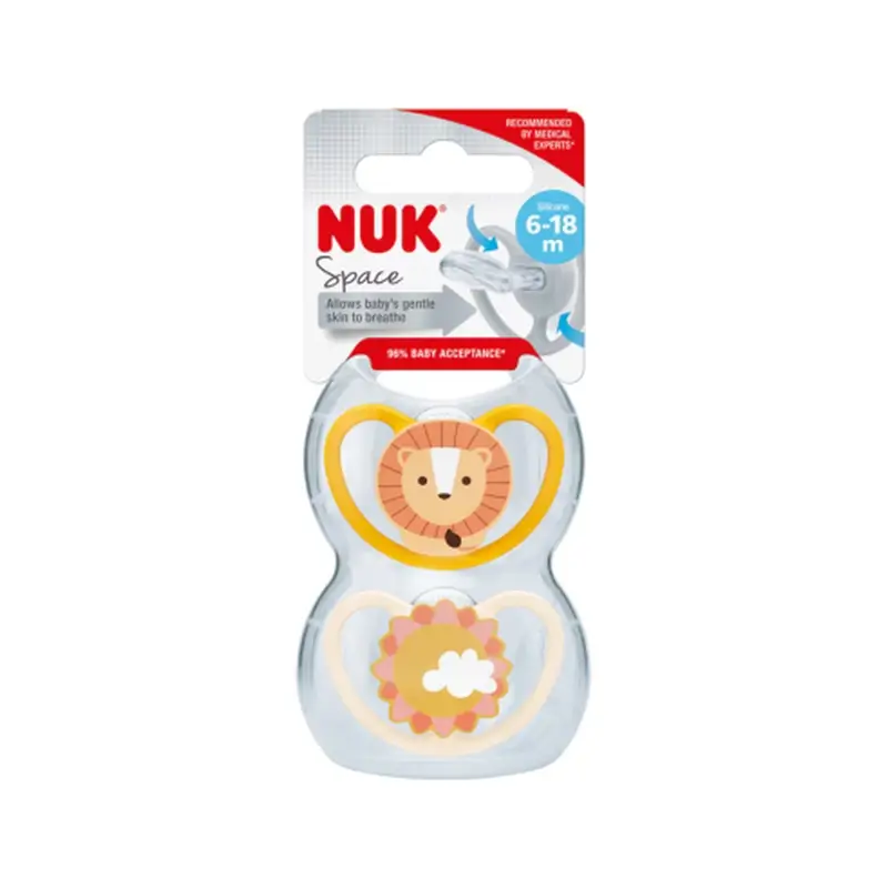 Nuk Schnuller Raum Leon/Sol T2 6-18M Silikon, 2 Einheiten