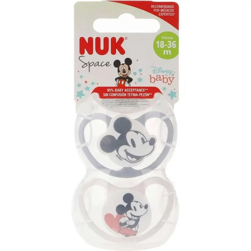 Nuk Schnuller Raum Mickey Mouse Grau T3 18-36M Silikon, 2 Einheiten