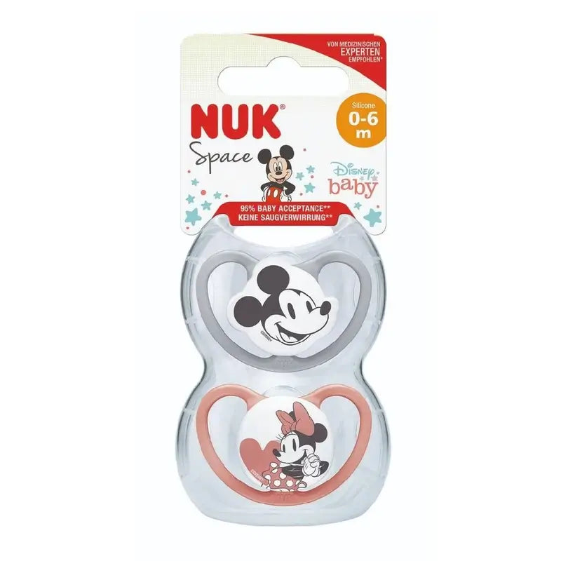 Nuk Space Mickey Mouse Schnuller rot T1 0-6M Silikon, 2 Einheiten