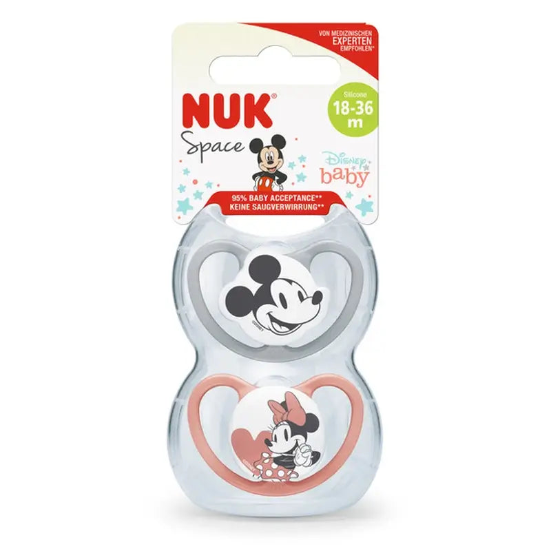 Nuk Space Mickey Mouse Schnuller rot T3 18-36M Silikon, 2 Einheiten
