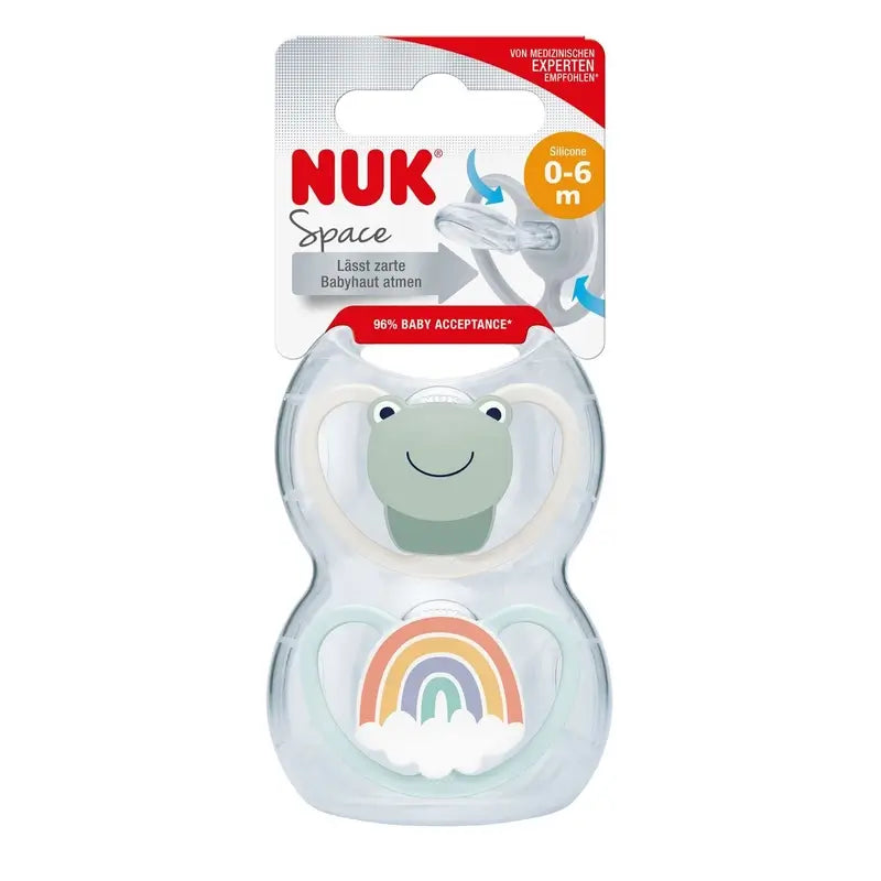 Nuk Schnuller Raum Frosch/Regenbogen T1 0-6M Silikon , 2 Einheiten
