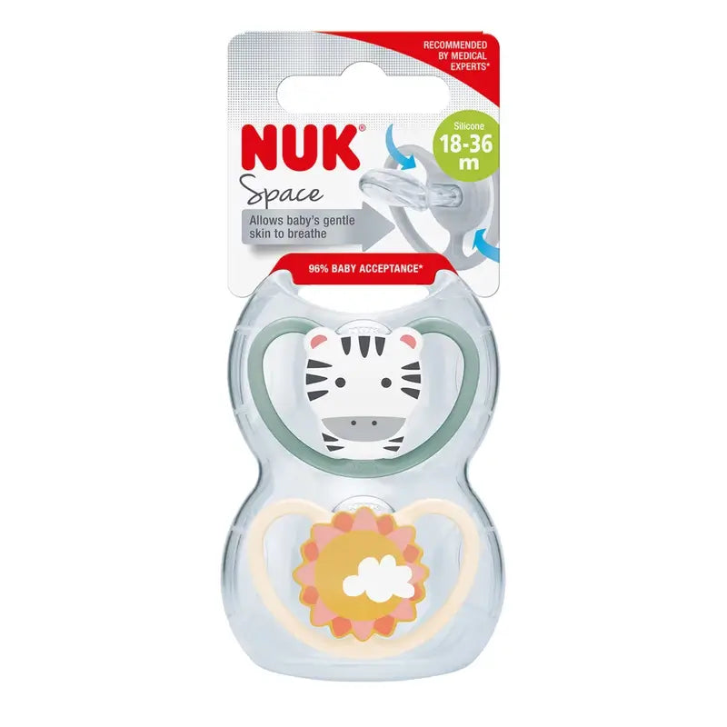 Nuk Schnuller Raum Zebra/Sonne T3 18-36M Silikon, 2 Einheiten