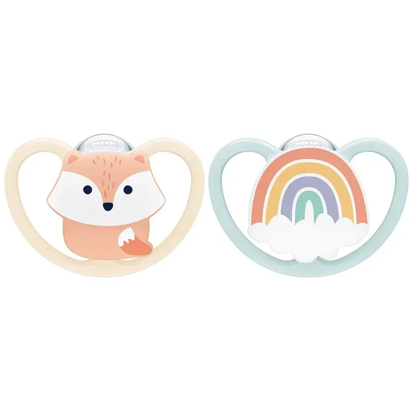 Nuk Schnuller Space Fox/Rainbow T1 0-6M Silikon , 2 Stück